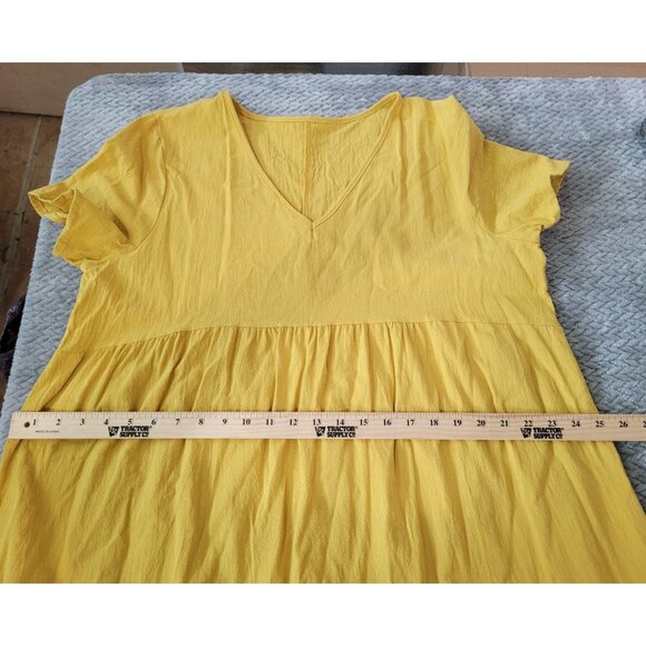 Yellow Cotton Boho Tiered Maxi Dress With V-Neck Short Sleeves 2XL - Picture 6 of 9